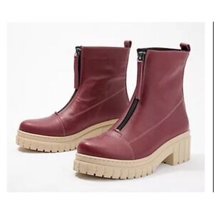 Sheridan Mia Women Size 40/ US 9-9.5 Bonaire Leather Front-Zip Ankle Boots Bordo